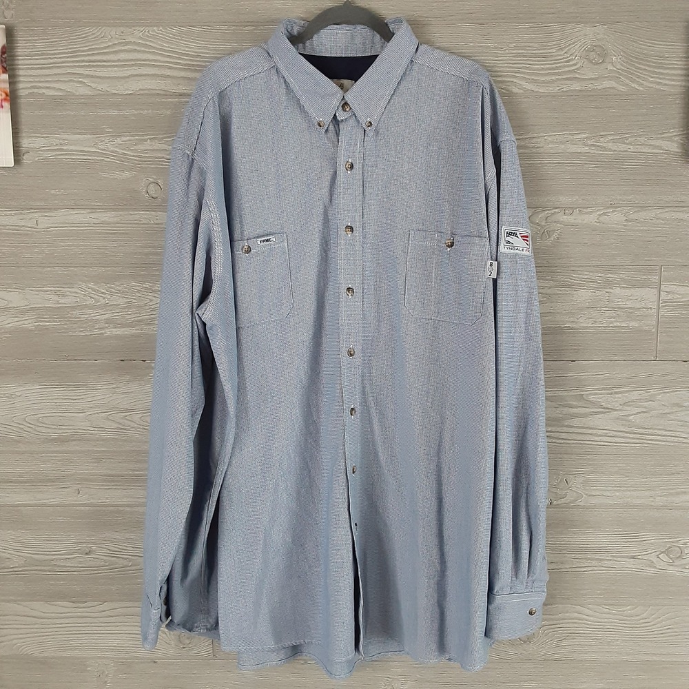 Tyndale FR Mens 4XLN Blue Micro Check Flame Resistant Work Shirt CAT 2 M115T USA